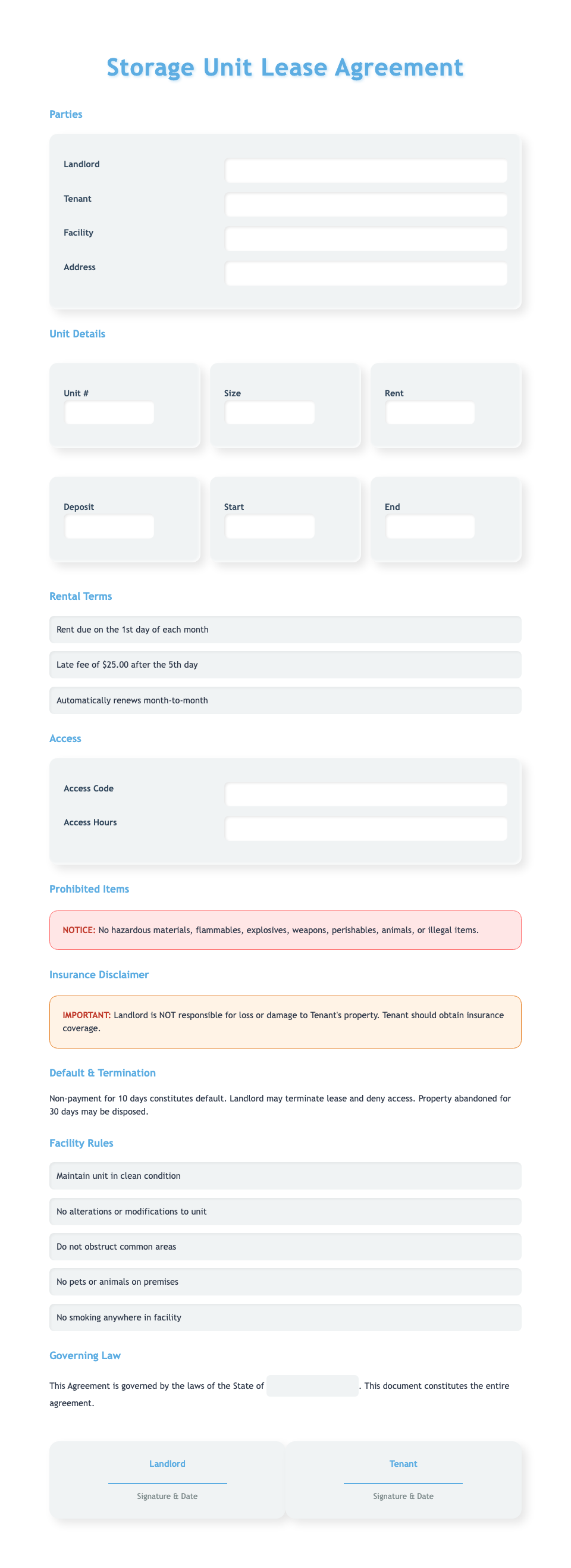 Neomorphism storage unit lease agreement